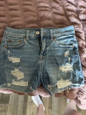 American Eagle Outfitters Light Blue Distressed Denim Shorts